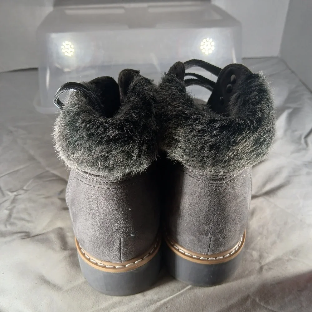 ana A New Approach Womens Grey Faux Suede Faux Fur Trim Hiking Boots Size‎ 6